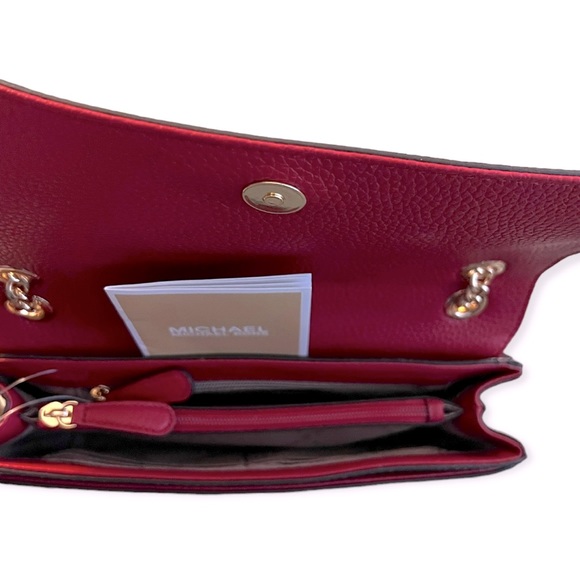 NEW Michael Kors Scarlet & Natural Small Flap Logo Bag Jet Set Chain 38H8CTCF1V - Picture 9 of 15